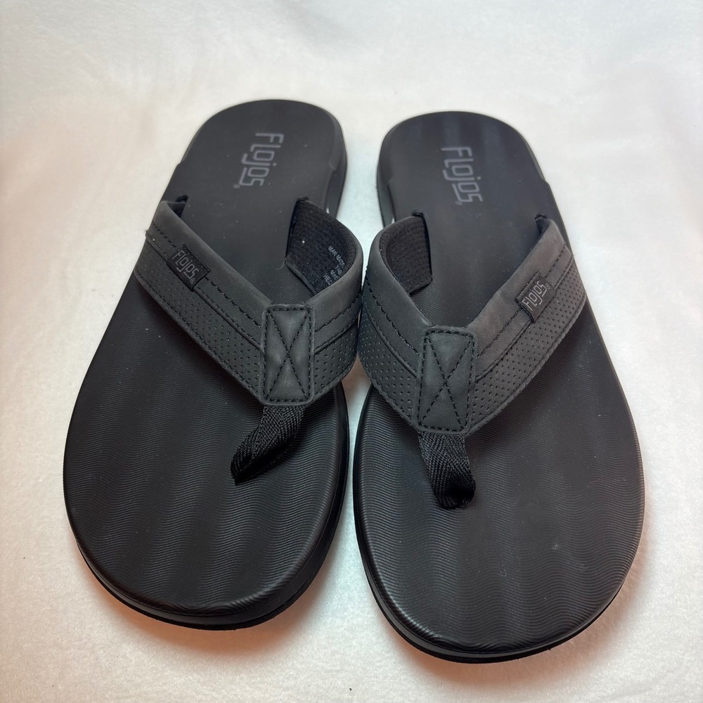 Flojos Mens Black Thong Sandals Flip Flops Size 11 Cushioned Beach Shoes
